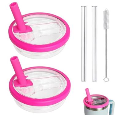 Imagem de WHOLELIVES Canudo flip à prova de vazamento de 1,134 g para tampa Stanley, substituição da tampa do copo sem derramamento para Stanley Tampa de copo de 1,134 g (pacote com 2 rosa)