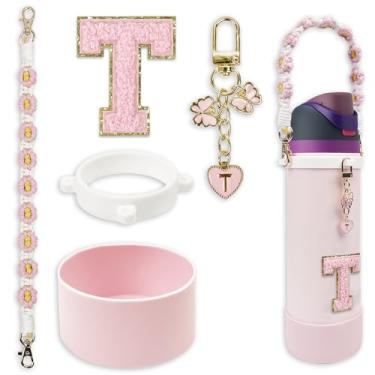 Imagem de Conjunto de monograma fofo de bota de silicone compatível com garrafa de água Owala 947 ml - Acessórios perfeitos para Owala Tumbler, Owala Free Sip, Pink Owala, Black Owala, copo de café owala (rosa,