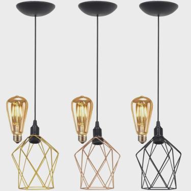 Imagem de Pendente Aramado Teto Cálice P Luminária Lustre Retrô Balcão + Lâmpada Led ST64 Vintage