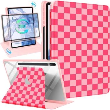 Imagem de Wazzasoft Capa para Samsung Galaxy Tab S7 Fe/S7 Plus/S8 Plus, capa fólio de 12,4 polegadas, suporte para lápis, mulheres e meninas, design exclusivo, quadriculado, design giratório para tablet S8 Plus