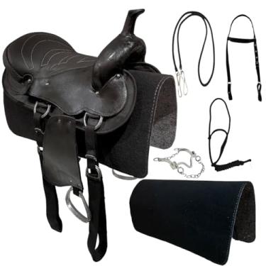 Imagem de Sela Americana Preta Simples para Cavalgada E Passeios Completa Com Manta e Freio Inox