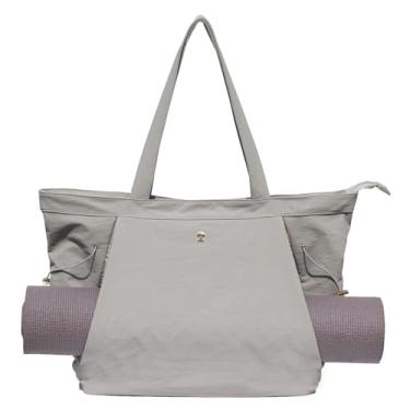 Imagem de ESVAN Bolsa de ioga para mulheres, bolsa de ombro com cordão para escritório, treino, viagem, pilates, academia e praia (nylon cinza claro)