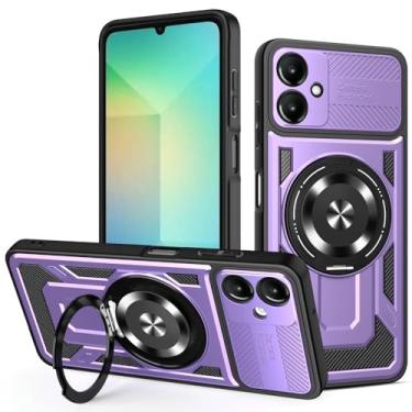 Imagem de Capa compatível com Samsung Galaxy A06 4G/5G SM-A065F/DS SM-A066B/DS, compatível com MagSafe, suporte magnético giratório de 360 graus, capa de telefone antirqueda roxa