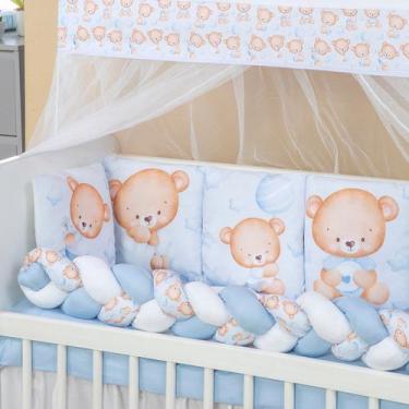 Imagem de Kit Mini Berço com 12 peças  Saia de Berço Bebê Menino Ursinho Azul - 
