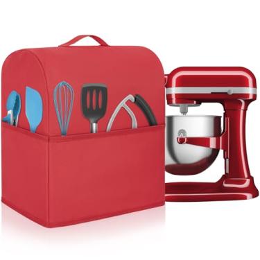 Imagem de Freeamg Capa de batedeira compatível com Kitchenaid 6/7/8 litros resistente à água para batedeira de cozinha com 3 bolsos e alça (vermelha)