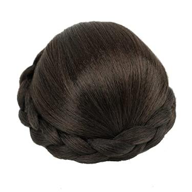 Imagem de IMISSU Capa de cabelo de dançarina de chignon trançado tamanho pequeno apliques de cabelo scrunchies coque peruca updo (M3 Chocolate marrom)