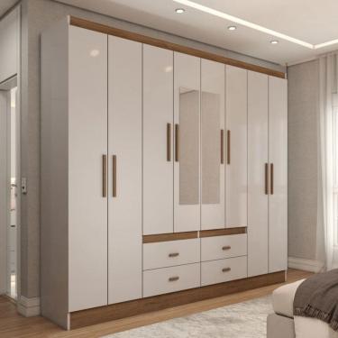 Imagem de Guarda-Roupa de Casal Cassino 8 Portas 4 Gavetas Lunar/Nogueira - Panorama Móveis