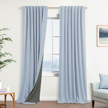 Imagem de Cortinas blecaute azul claro para meninos do bebê, de linho, azul-celeste, térmico, preto, bolso para varão, preppy Coastal Grand Millenial Bluey Pastel Cortinas para quarto de crianças, meninas, sala
