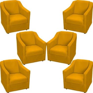 Imagem de Kit 6 Poltronas Mila Pé De Plástico Cromado - Mostarda Suede