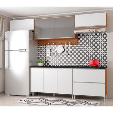 Imagem de Cozinha Completa Bartira Amazonita Com 7 Portas, 1 Gaveta E 4 Prateleiras Damasco Com Branco
