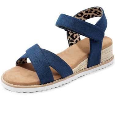 Imagem de Sandália plataforma feminina Dodow – Salto alpargata com tira no tornozelo ajustável e leve com palmilha acolchoada, Azul, 11