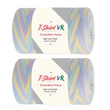 Imagem de Art of Yarn Camiseta fio VR% 60 algodão para crochê tricô tecido metálico grosso camiseta iniciante 500 g, 272 jardas porta-copos bolsas perfeitas, cestas decoração de casa, pacote com 2, arco-íris