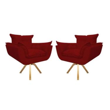 Imagem de Kit 2 Poltrona Decorativa Opala Base Giratória Suede Vermelho Mz Decor