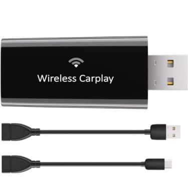 Imagem de Adaptador CarPlay sem fio 2024 mais fino, mais rápido e menor para adaptador CarPlay, para iOS, carros CarPlay com fio de fábrica, cabos USB-A e USB-C incluídos
