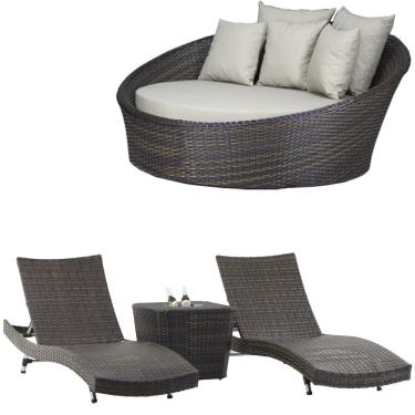 Imagem de 3 Espreguiçadeiras Bona e Mesa com Chaise em Alumínio para Área, Jardim, Piscina