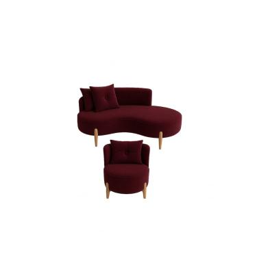 Imagem de Conjunto 01 Poltrona + Sofá Curvo Orgânico Veludo Bordô - Montanaris Decor