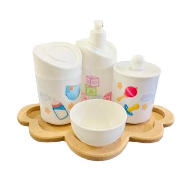 Imagem de Kit Higiene Baby Menina e Menino c/bandeja em MDF (Nuvem Crua/Branca)