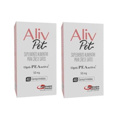 Imagem de 2 Aliv Pet 50 Mg Suplemento Alimentar para Cães Cachorro Cão Gatos 80 comprimidos Kit