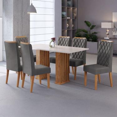 Imagem de Mesa de Jantar 6 Lugares Azura Ripado Marrom/Blonde/Cinza - Viero Móveis
