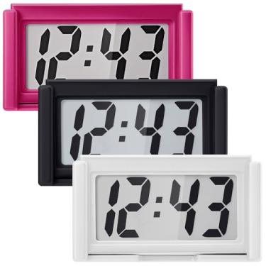 Imagem de Frienda 3 peças mini relógio digital pequeno magnético digital stick em suporte autoadesivo operado por bateria para painel de carro geladeira (branco, preto, vermelho, 3 peças)