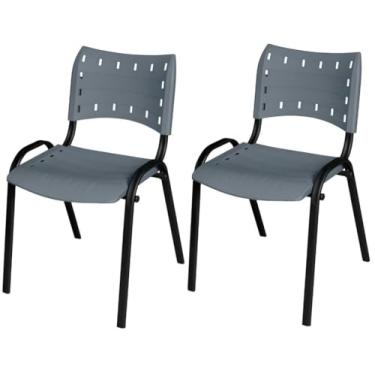 Imagem de Kit 2 Cadeiras Iso Base Preto, Escola, Escritório, Igreja- Cinza