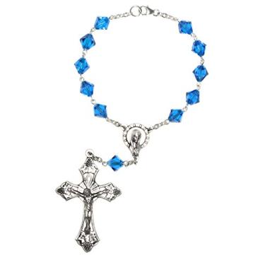 Imagem de Rosário automático de uma década feito com cristais/vidro Swarovski - comunhão, confirmação, Natal e mais Azul