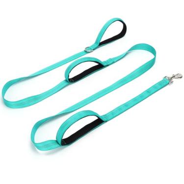 Imagem de SEPXUFORE Coleira de cachorro com três alças de 2,4 m, trela refletiva de nylon forte com alça tripla para cães de médio porte e treinamento de segurança (turquesa)