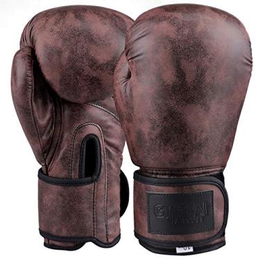 Imagem de Luvas De Boxe Profissional Retro Para Homens & Mulheres Luvas De Treino Para Puhing Bag, Kickboxing, Muay Thai, Brown, 12oz