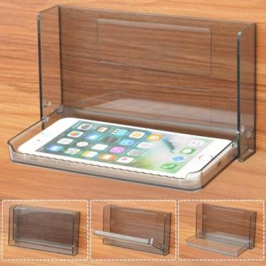 Imagem de Pequena prateleira flutuante para parede, prateleira de banheiro dobrável, prateleira de cabeceira para telefone, controle remoto, fone de ouvido, prateleira adesiva para banheiro, quarto, sala de