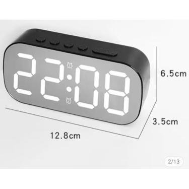 Imagem de Relógio Despertador Digital LED, Display Espelhado Curvado, 12.8x6.5x3.5cm, USB/Bateria, Temperatura, Alarme, Preto