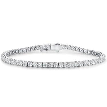 Imagem de VIVDEC Pulseira de tênis de 3 mm para mulheres e homens, ouro 18 K, banhado a ouro branco 18K, corrente de tênis de zircônia cúbica redonda em caixa de presente, 19 cm, 7.5 Inches, Zircônia cúbica