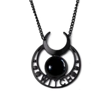 Imagem de Rrdaily Colar gótico de cristal de lua estilo punk colar com pingente de lua vintage preto crescente, colares góticos escuros, bijuterias de fantasia, joias de ano novo para mulheres, Large, Cristal