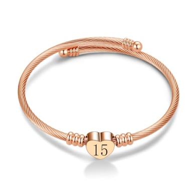 Imagem de MiiFort Pulseira de ouro rosa com coração para mulheres, joias de aniversário 13 15 16 18 21 30 40 50 60 65 70 presente para filha, neta, avó, mãe, sobrinha, tia, melhor amiga, One Size, Aço