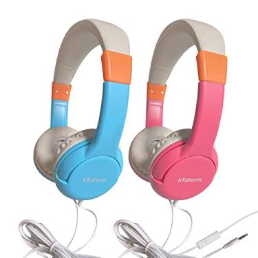 Imagem de KKstorm Fones De Ouvido Infantis Premium Para Crianças Com Fio Microfone Jogos Estúdio Kk-103 Azul Rosa Pacote 2
