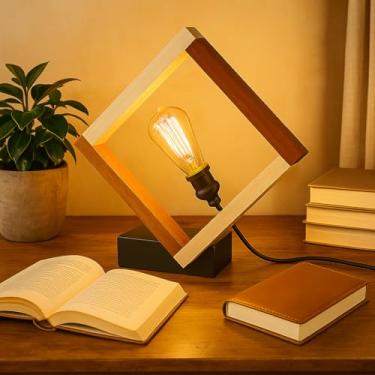 Imagem de Luminária Abajur de Mesa Equilibrista Rústica Artesanal em Madeira Premium 25x30cm – Sala |Quarto |Escritório | Cabo 1,20cm e Interruptor | Estilo Industrial | Minimalista - by Ateliê TH Wood Art