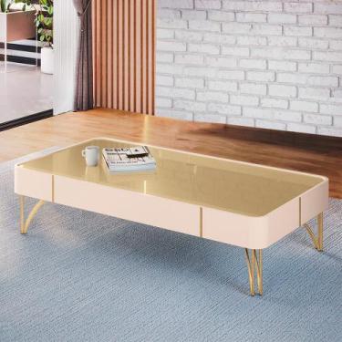 Imagem de Mesa de Centro Decorativa Rennes MDP/MDF Pés de Aço Off White/Champagn