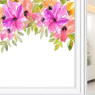 Imagem de Película de janela de privacidade de flores, textura de estilo floral, filme de vidro para sala de estar e escritório em casa, L90 x C 190 cm