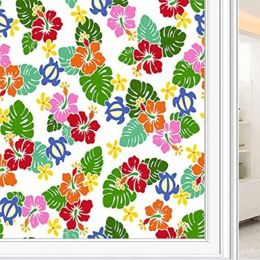 Imagem de Película de janela de privacidade de flores, textura de estilo floral, filme de vidro para sala de estar e escritório em casa, L90 x C 190 cm