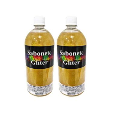 Imagem de 2 Sabonete Líquido Glitter Dourado 1 Litro - Embaleve Comércio
