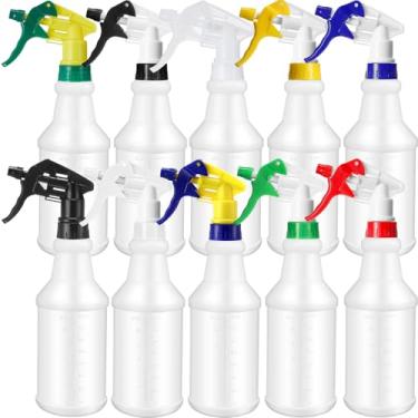 Imagem de Gandeer Pacote com 10 frascos de spray de água vazios de 473 ml para limpeza de esguicho recarregável resistente Recipiente com medidas de bocal ajustável para uso doméstico (colorido)