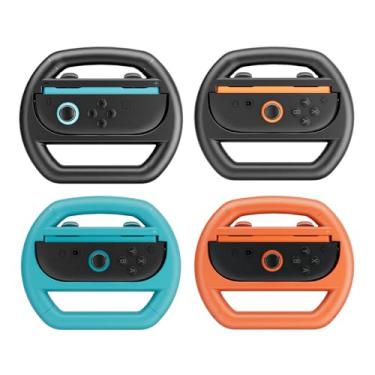 Imagem de JCMO Steering Wheel Compatible with Nintendo Switch 2 Wheel(2025), Racing Wheels for Family Use Accessories Compatible with Switch JoyCon Controllers, 4 Pack (Blue, Orange and 2 Black)