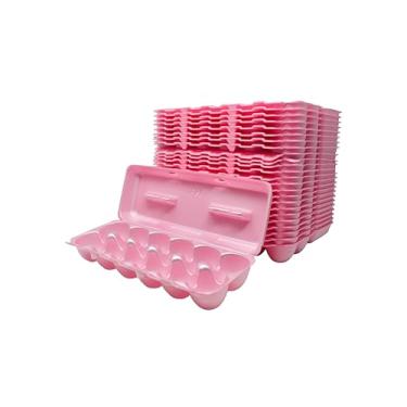 Imagem de Embalagem com 25 caixas de ovos de espuma, rosa, feitas nos EUA, reutilizáveis com 12 ovos de galinha