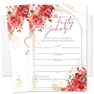 Imagem de GOODBANER Convites de aniversário de casamento floral 50, convites de aniversário de 50 anos, suprimentos para festa de casamento, 25 peças de cartões e envelopes/13