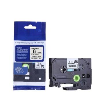 Imagem de Fita Flexível Compatível Brother Tz Tze FX211 Branca Letra Preta 6mm -