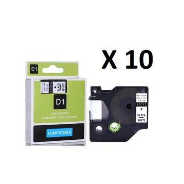Imagem de Kit 10 Fitas Compatível Dymo D1 45013 Branca 12mm - Genérica Brother