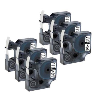 Imagem de Kit 6 Fitas Compatível Dymo D1 45013 Branca Letra Preta 12mm - Genéric