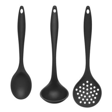 Imagem de Kit Para Servir de Silicone Colher de Arroz, Escumadeira e Concha Preto Up Home - UD108OUT [Reembalado] UD108OUT