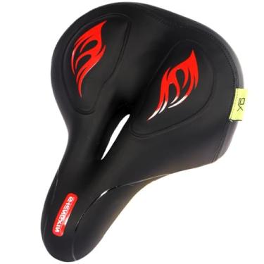 Imagem de Assento de bicicleta confortável para mulheres e homens, assento de bicicleta largo acolchoado com espuma viscoelástica almofada de bicicleta macia com absorção de choque duplo, substituição de selim de bicicleta, ajuste universal, vermelho, tamanho único