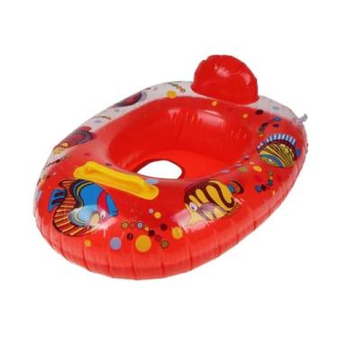 Imagem de Boia Infantil Inflável com Assento Modelo Fralda para Piscina e Praia Comprimento 55 cm (Vermelha)