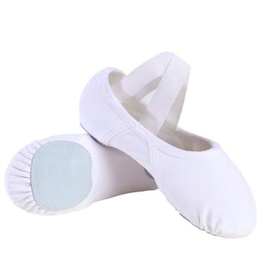 Imagem de Sapatilhas de balé de lona branca, sapatilha de balé masculina com sola dividida e elástica, calçado feminino de bailarina, 2 camadas brancas, 3.5-4 Narrow Women/3-3.5 Narrow Men